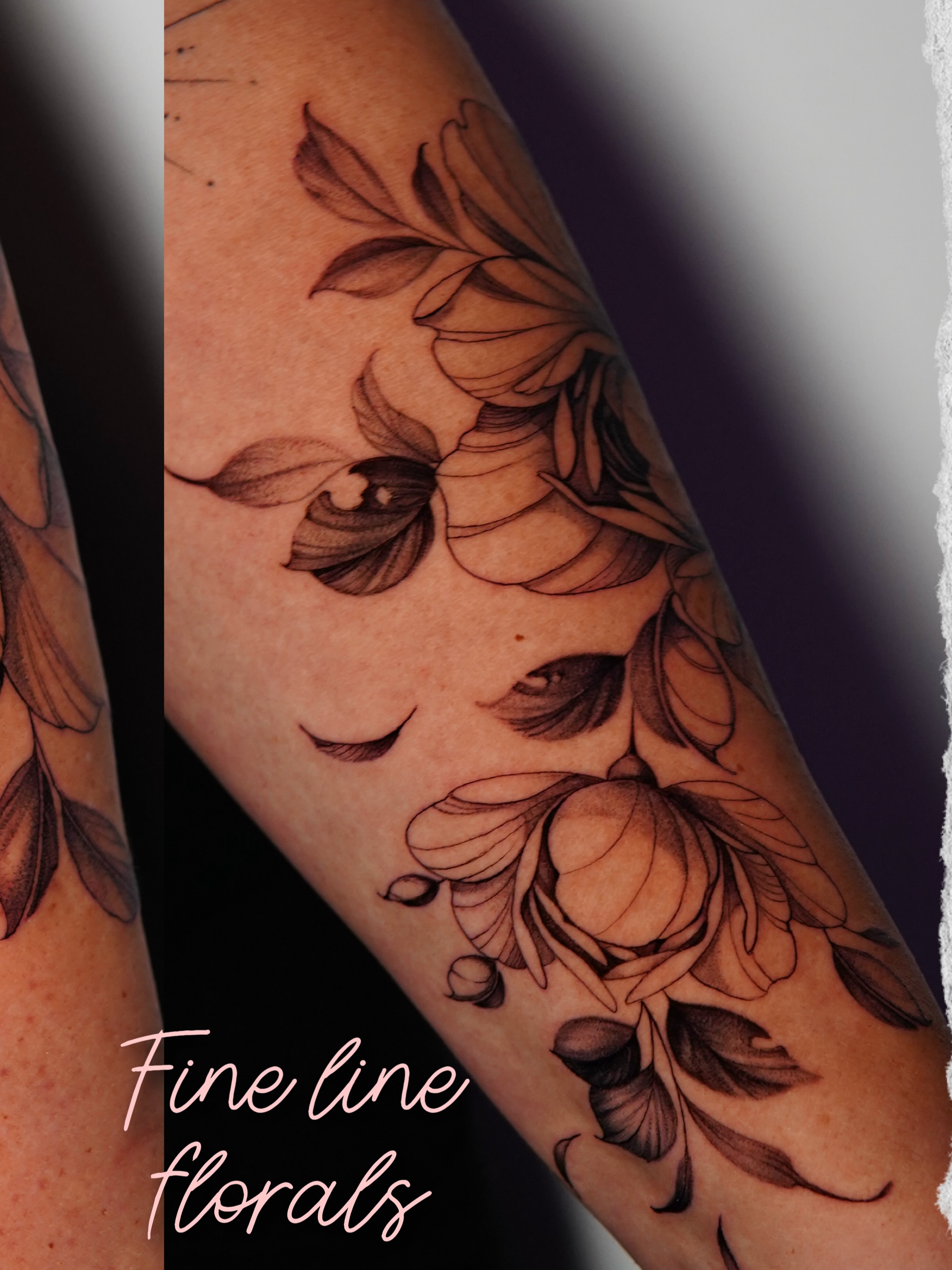 Fine line florals fine line tattoo on the forearm by Marissa S., Lansing, Michigan