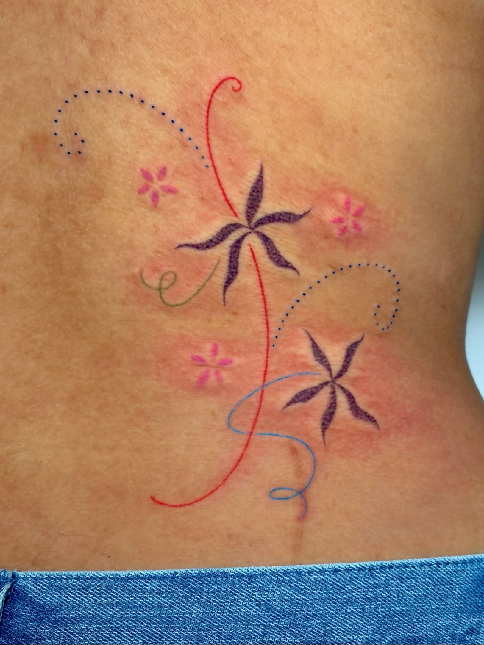 Floral design dotwork tattoo on the torso by alli ミ☆
