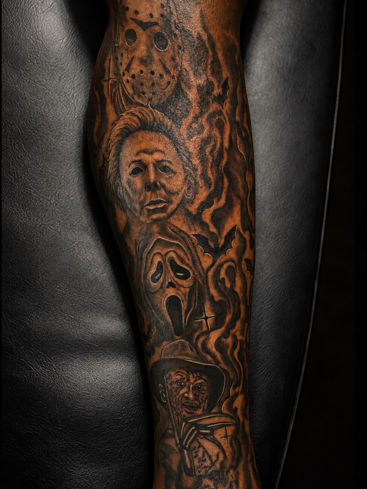 Horror movie characters realism tattoo on the forearm by @tatzbythadon