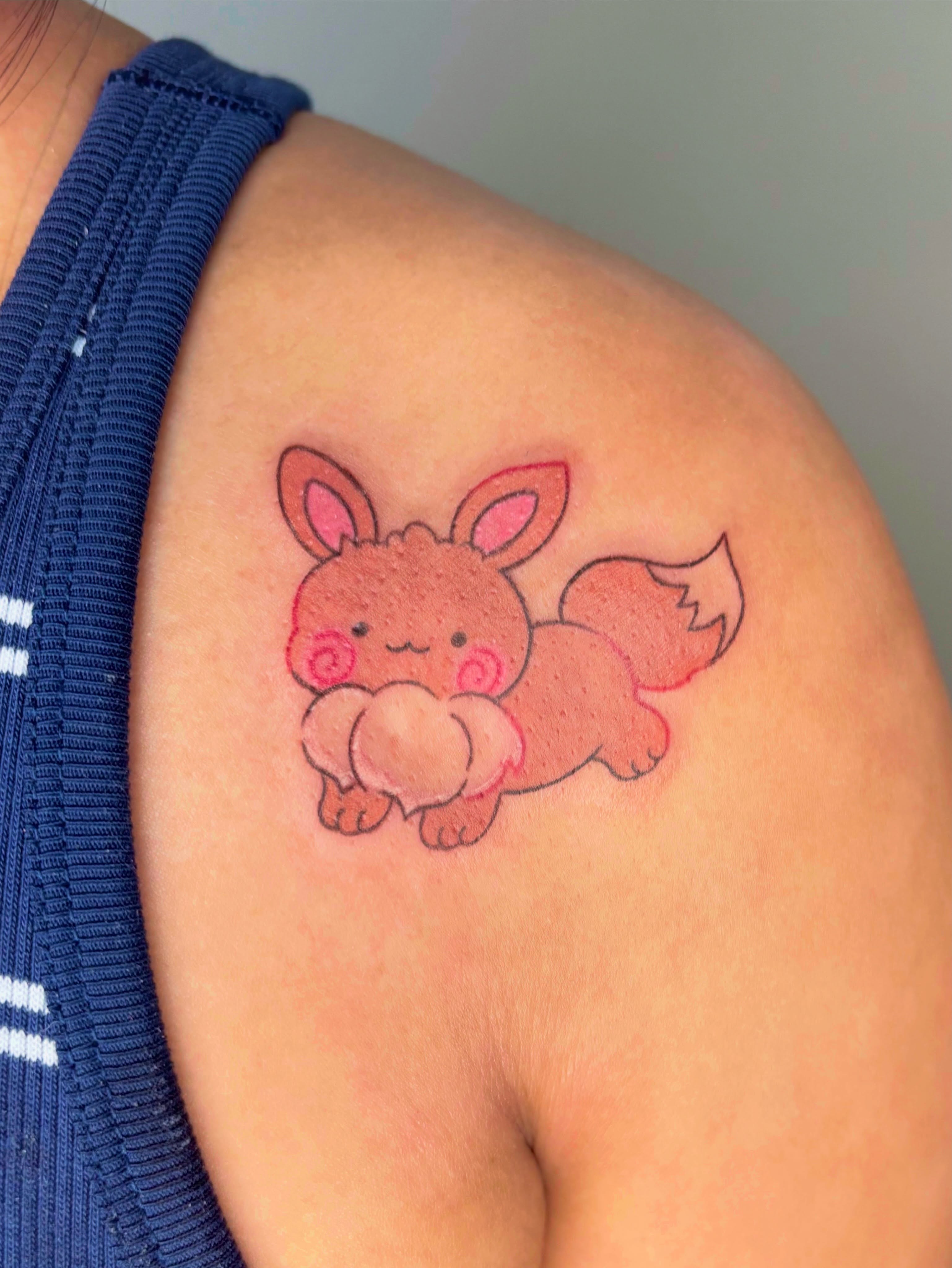 Kawaii fox illustrative tattoo on the shoulder by ๐ฎ๐ถ๐ ๐ โงโห โโ.
