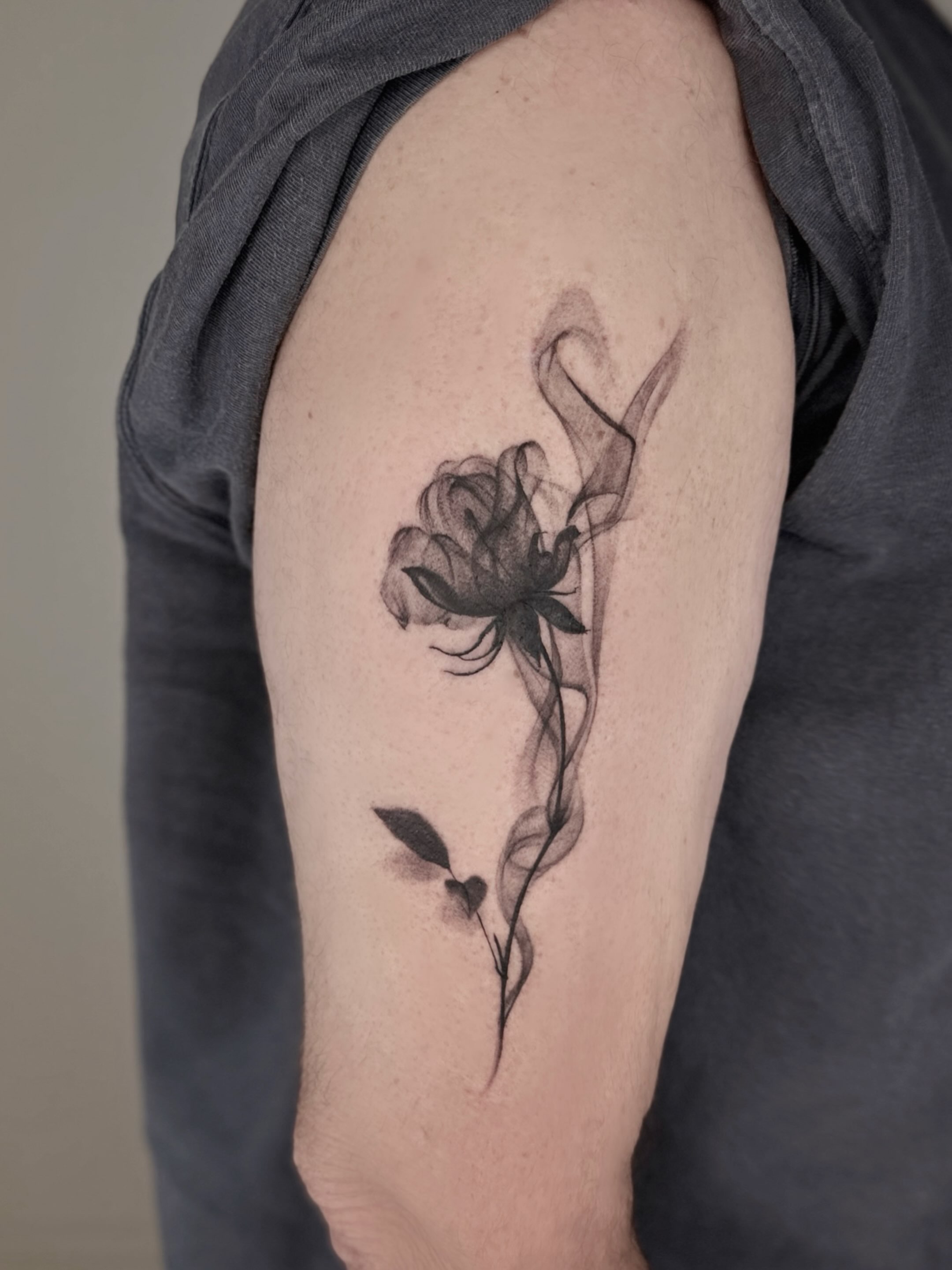 Flower black and grey tattoo on the forearm by ๐๐๐๐ ๐๐๐๐๐๐ ๐๐๐๐๐