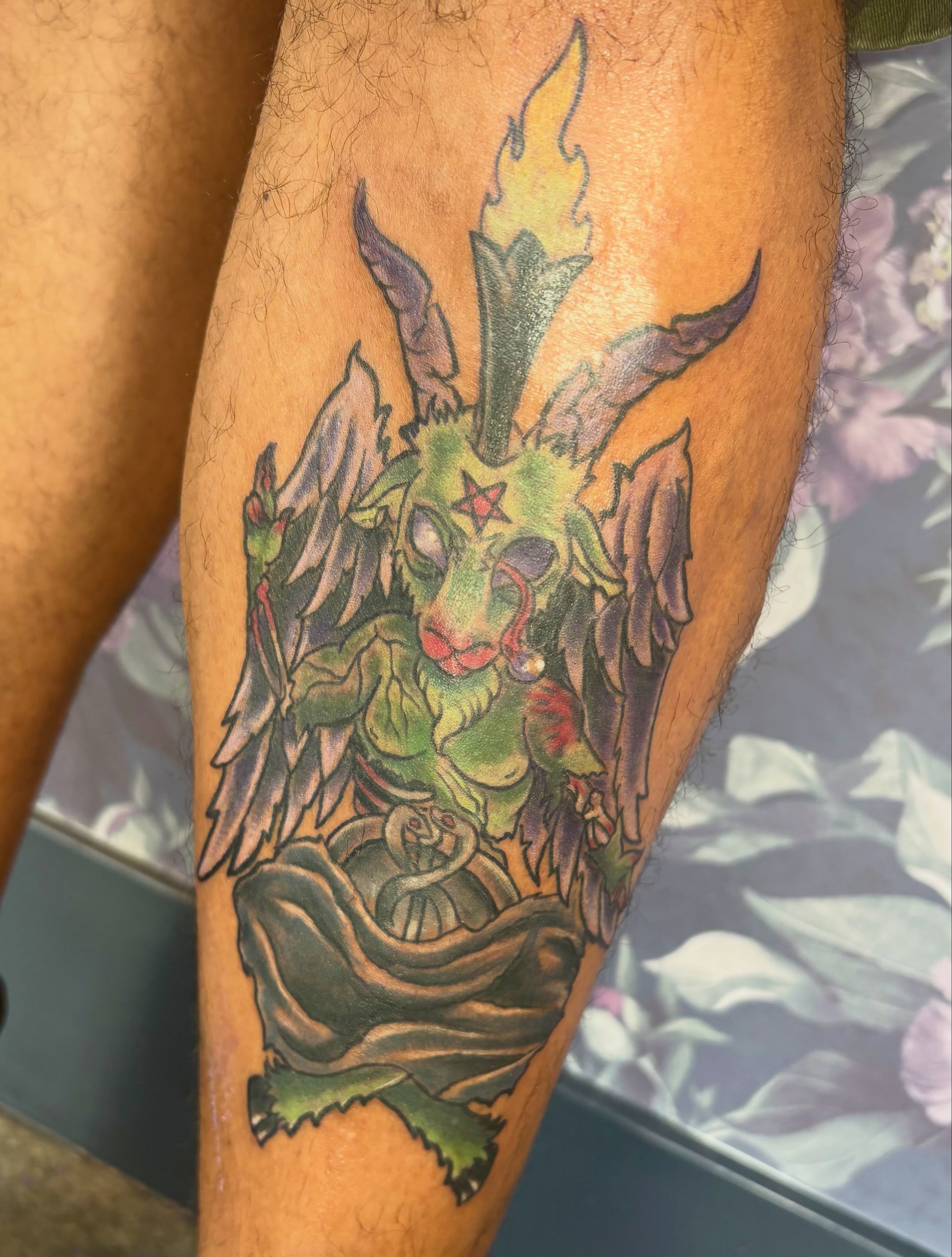 Demon with wings American traditional tattoo on the forearm by Bre Alex