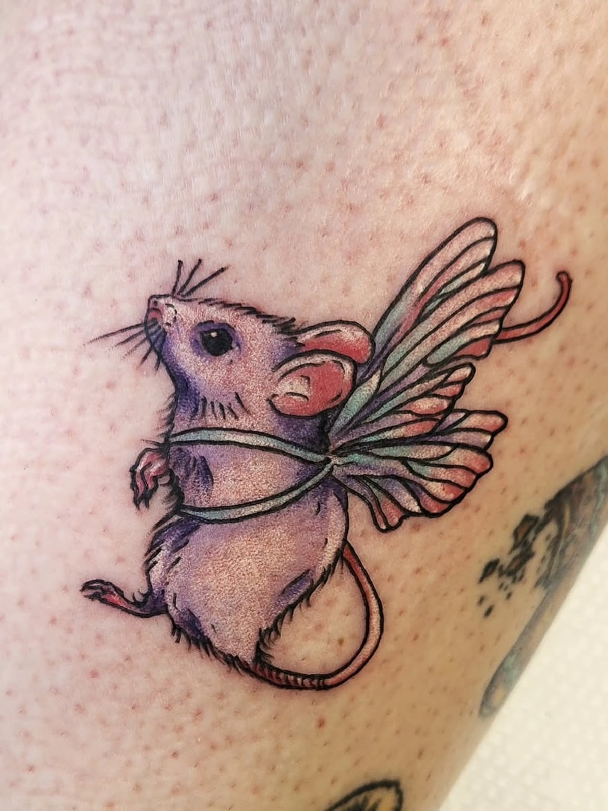 Fairy mouse new school tattoo on the forearm by Heather