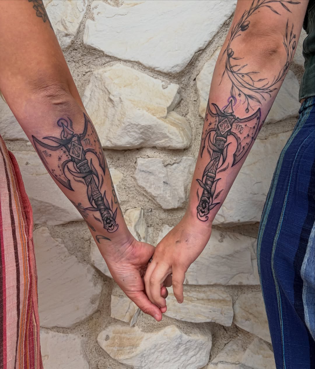 Demon with sword black and grey tattoo on the forearm by 𝔎𝔞𝔱𝔦𝔢 𝔚𝔦𝔱𝔱𝔴𝔢𝔯