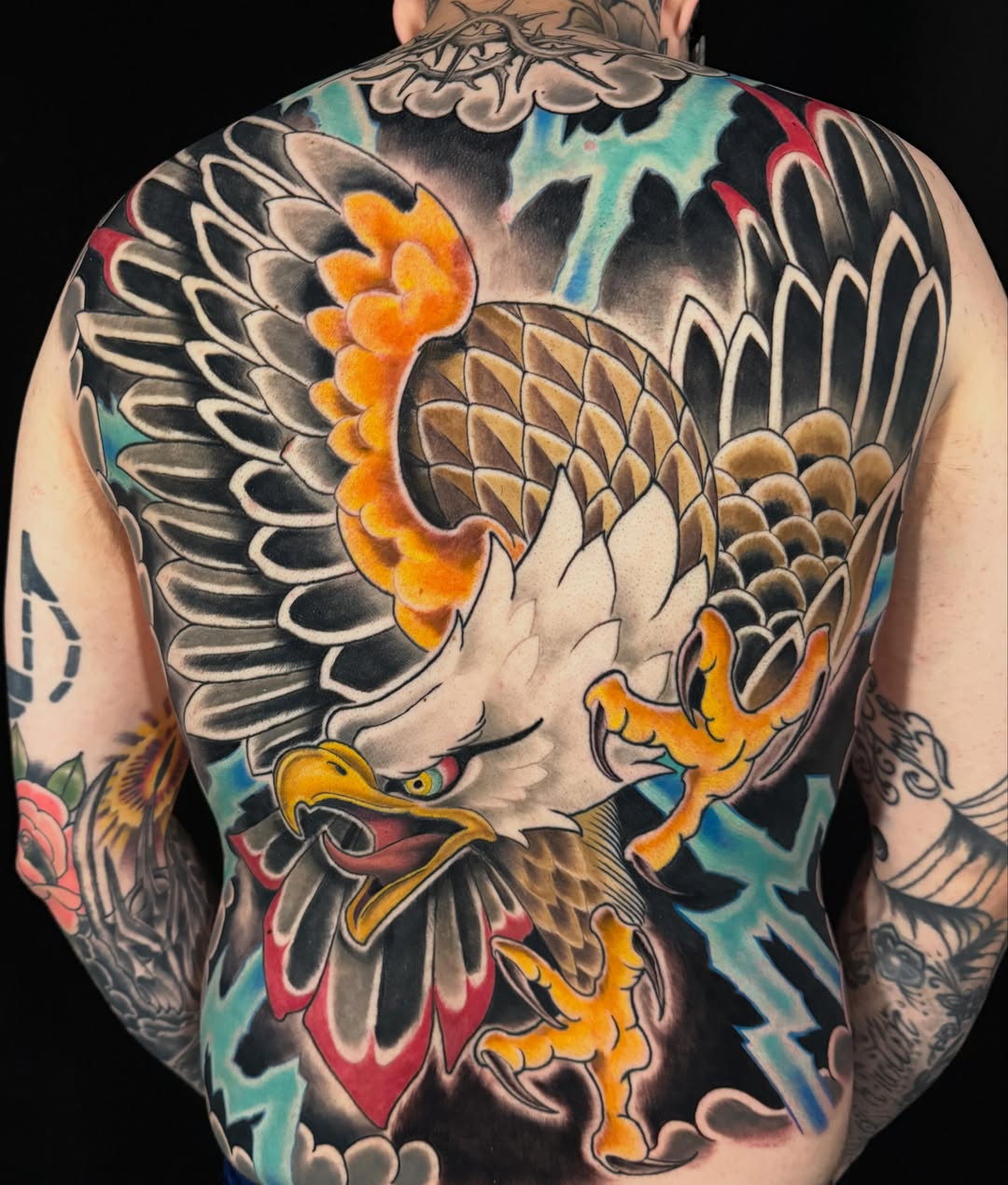 Eagle American traditional tattoo on the back by ✨𝕄𝕚𝕜𝕖 𝕆’𝔽𝕒𝕣𝕣𝕖𝕝𝕝✨, Denver, Colorado