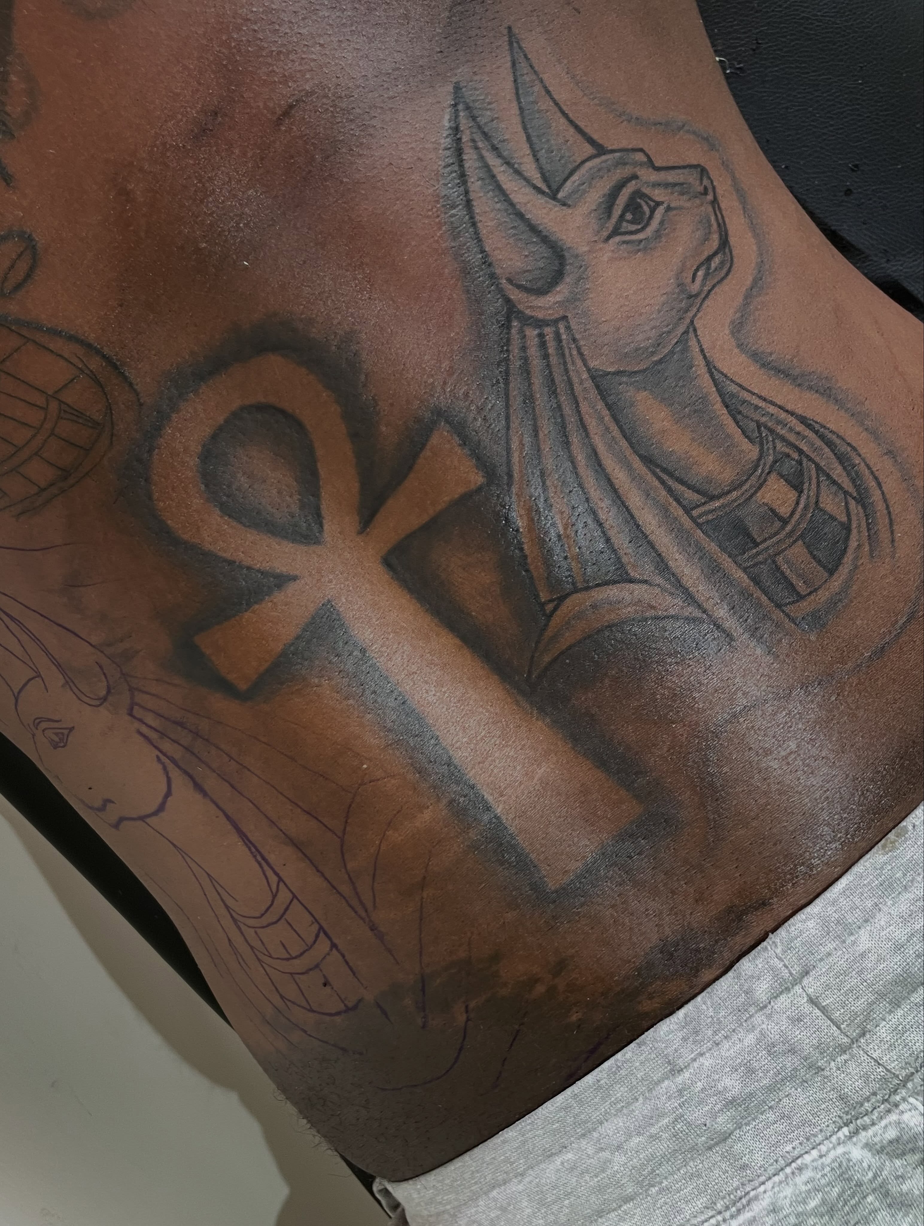 Ancient symbol and bull black and grey tattoo on the thigh by TreCashTats💉🩸 MisfitzTattooStudio