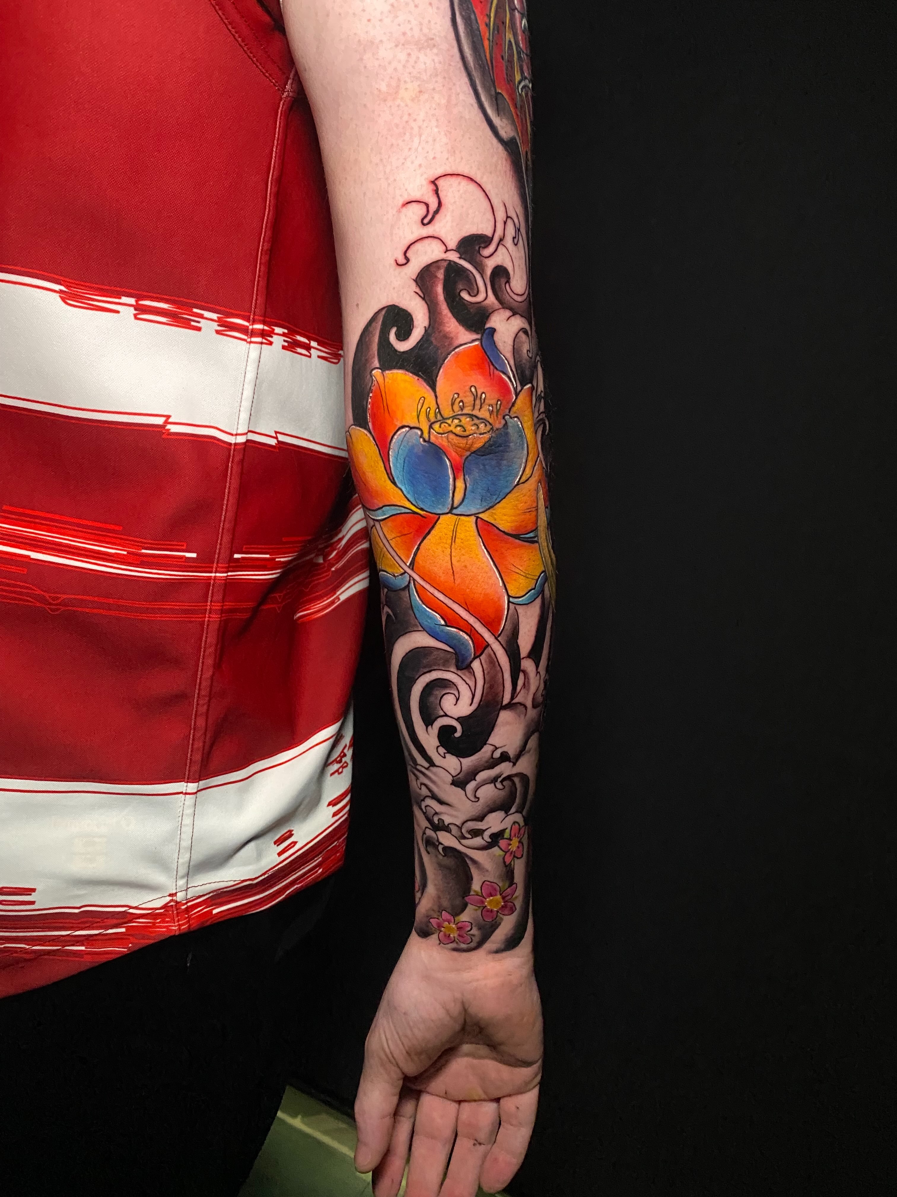 Lotus flower japanese irezumi tattoo on the forearm by @dom_macio_tattoo