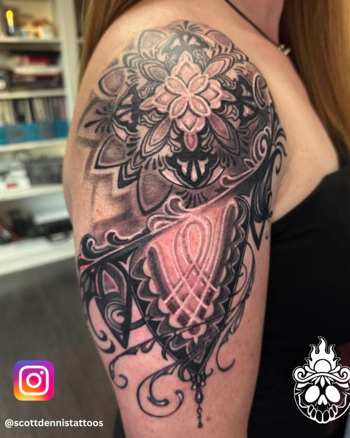 Tattoo by @scottdennistattoos — black_and_grey, geometric