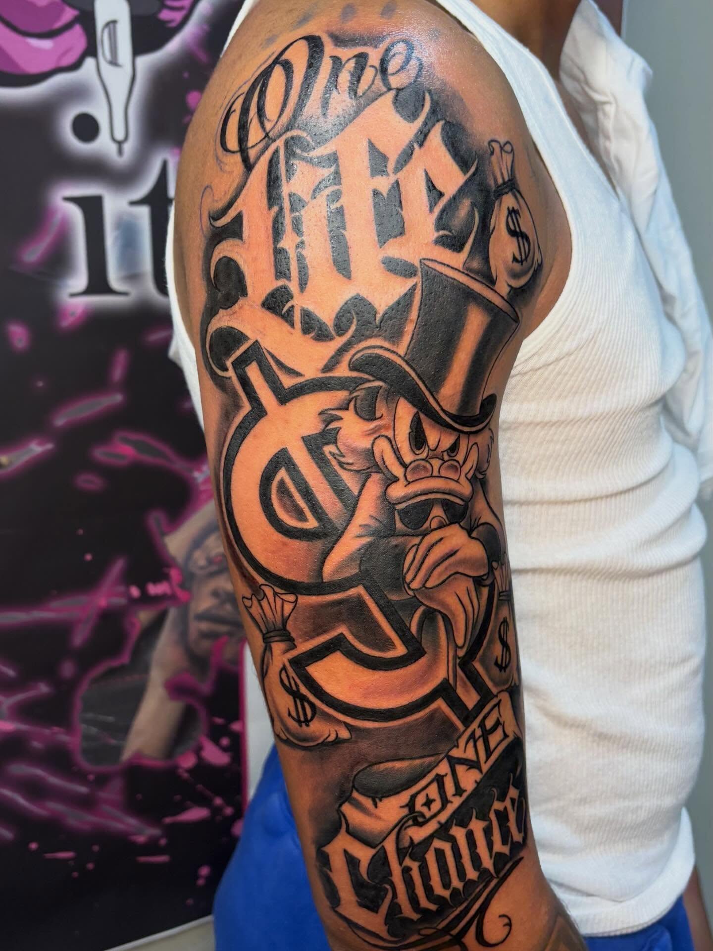 Gangster character American traditional tattoo on the forearm by 𓂀 𝕊ℍ𝔼𝕃𝕃𝕐 𓂀