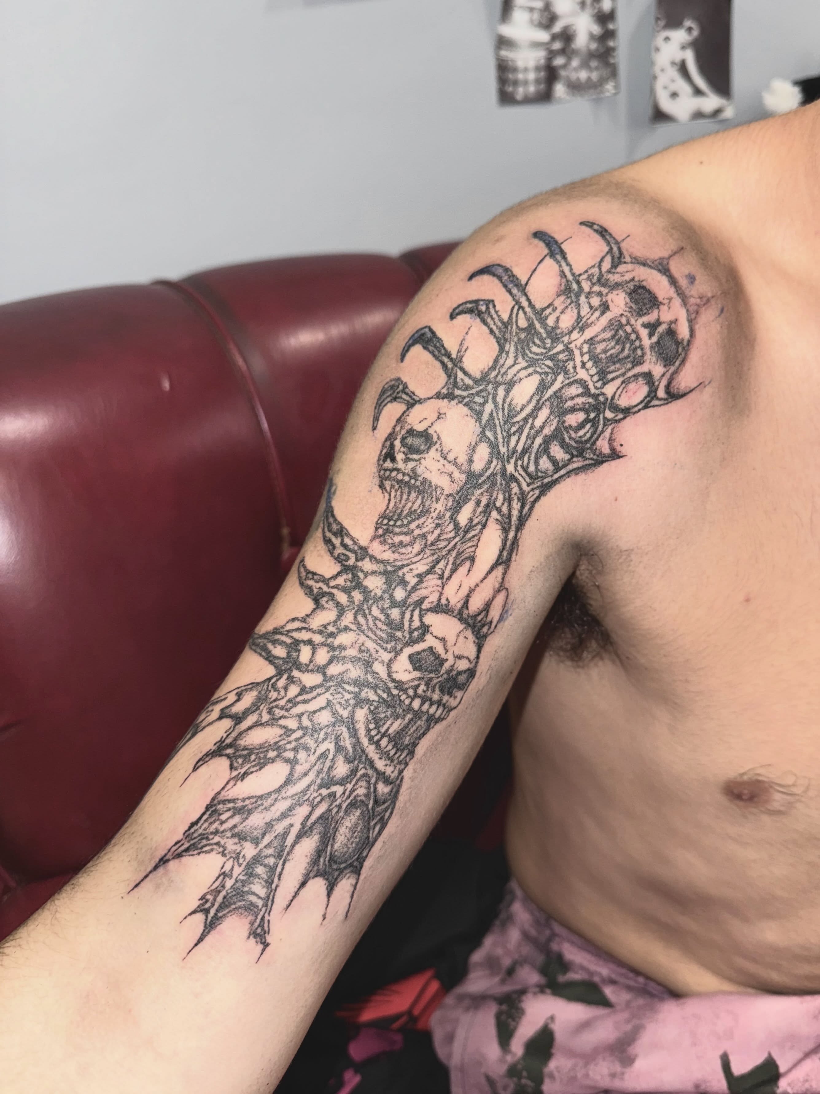 Tattoo by @sangresuciia — black_and_grey, dark_realism