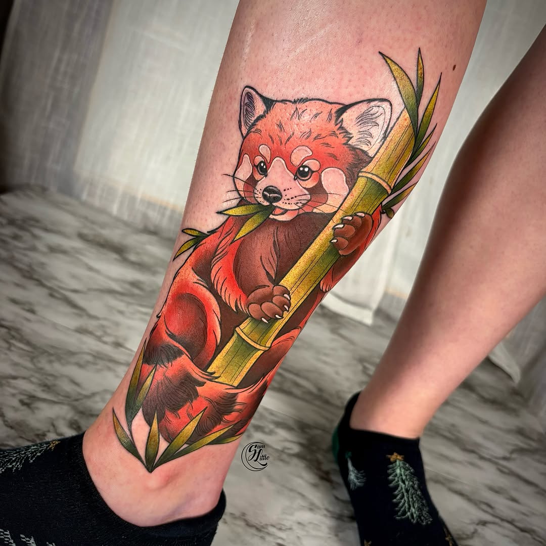 Red panda American traditional tattoo on the forearm by 𝓢𝓪𝓶 𝓛𝓲𝓽𝓽𝓵𝓮