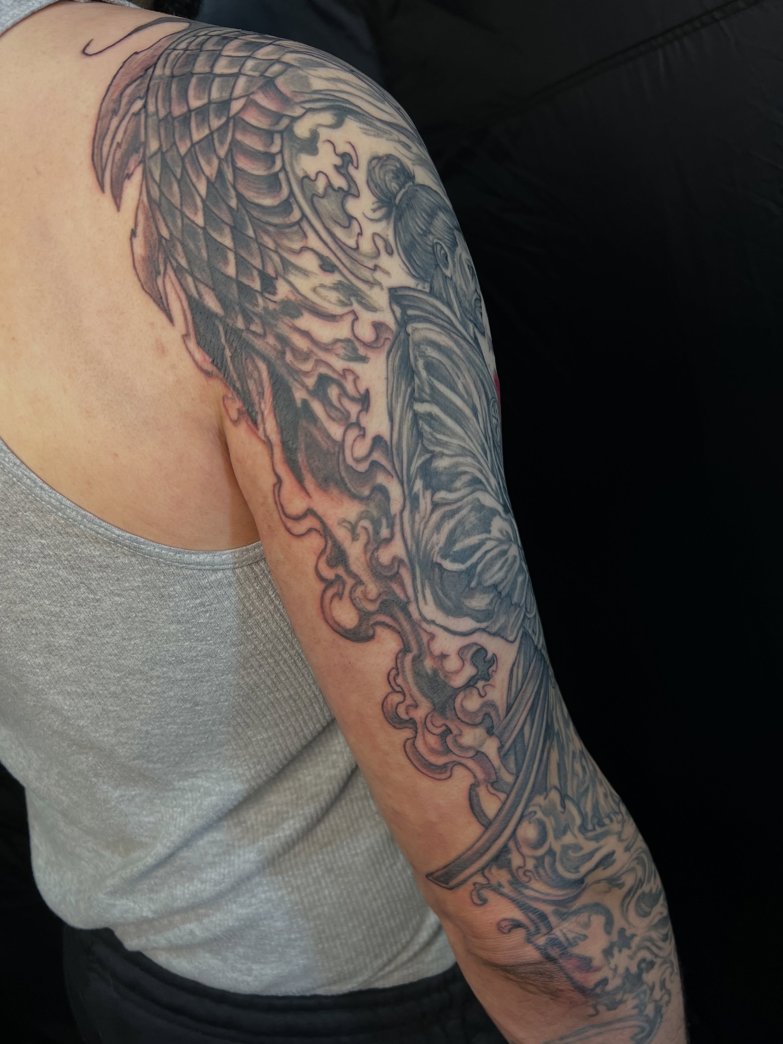 Tattoo by @mrsimontattoo — black_and_grey, japanese_irezumi