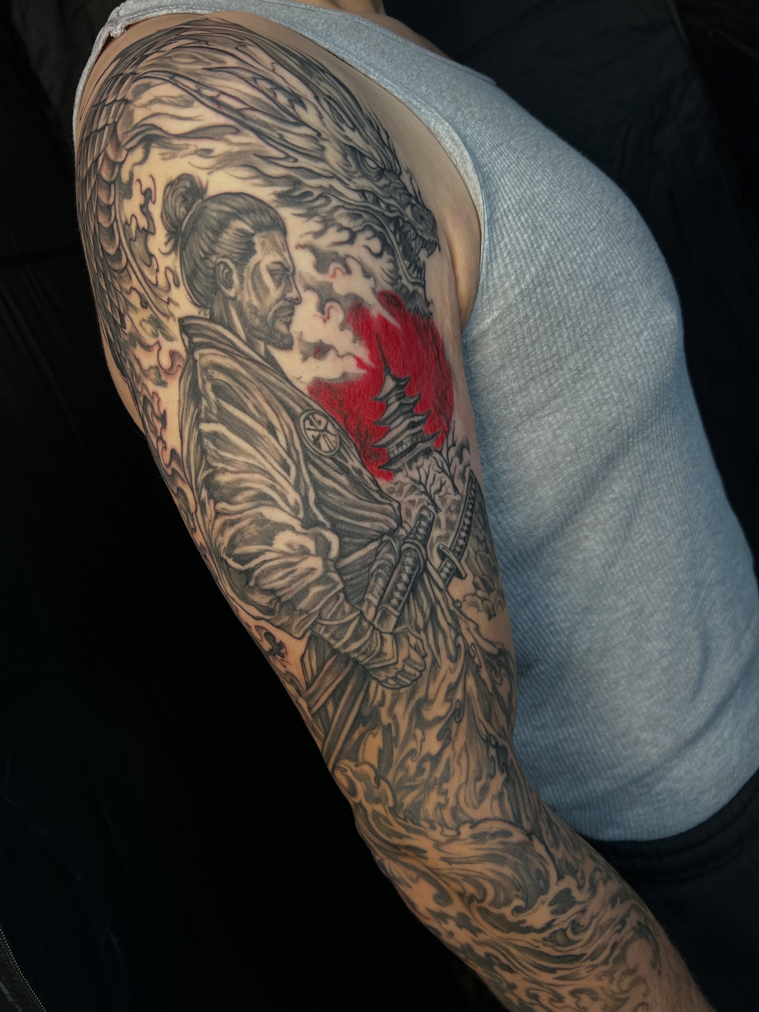 Tattoo by @mrsimontattoo — japanese_irezumi, black_and_grey