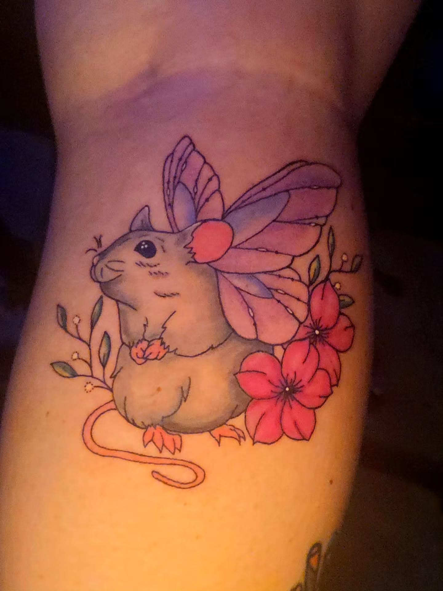 Mouse fairy new school tattoo on the forearm by Karley Michelle Moody