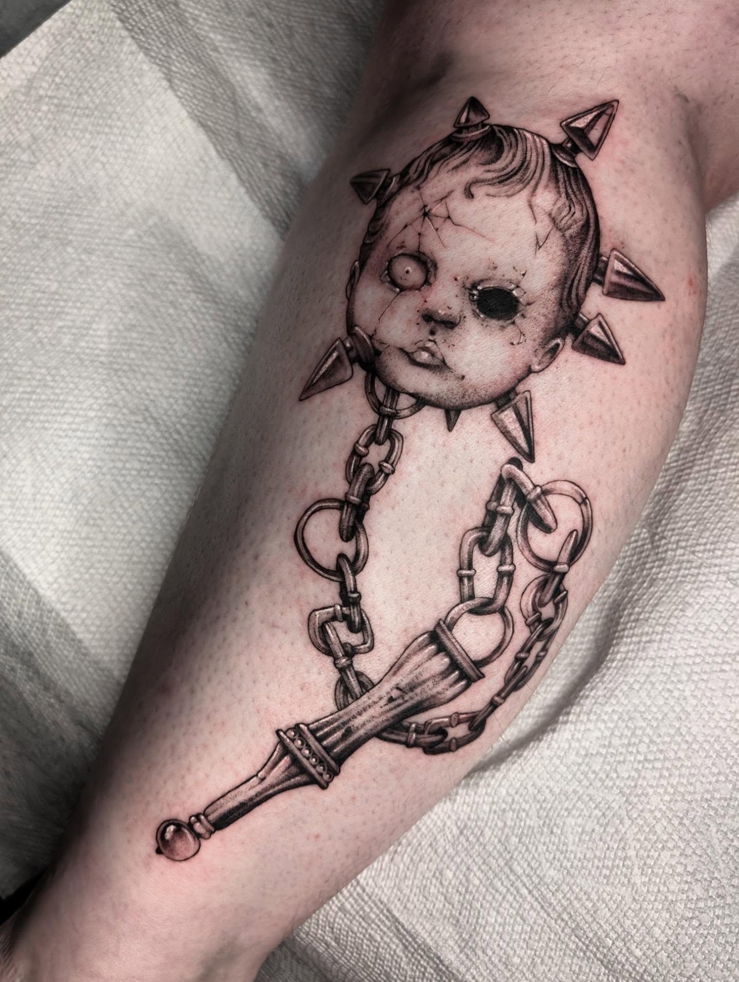 Tattoo by @brightboneink — dark_realism, black_and_grey