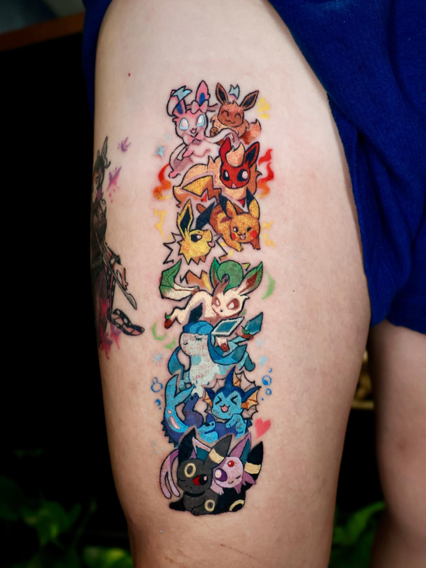 Eevee evolution line-up dotwork tattoo on the thigh by ๐๐๐โฆ้ชๆขจ๐