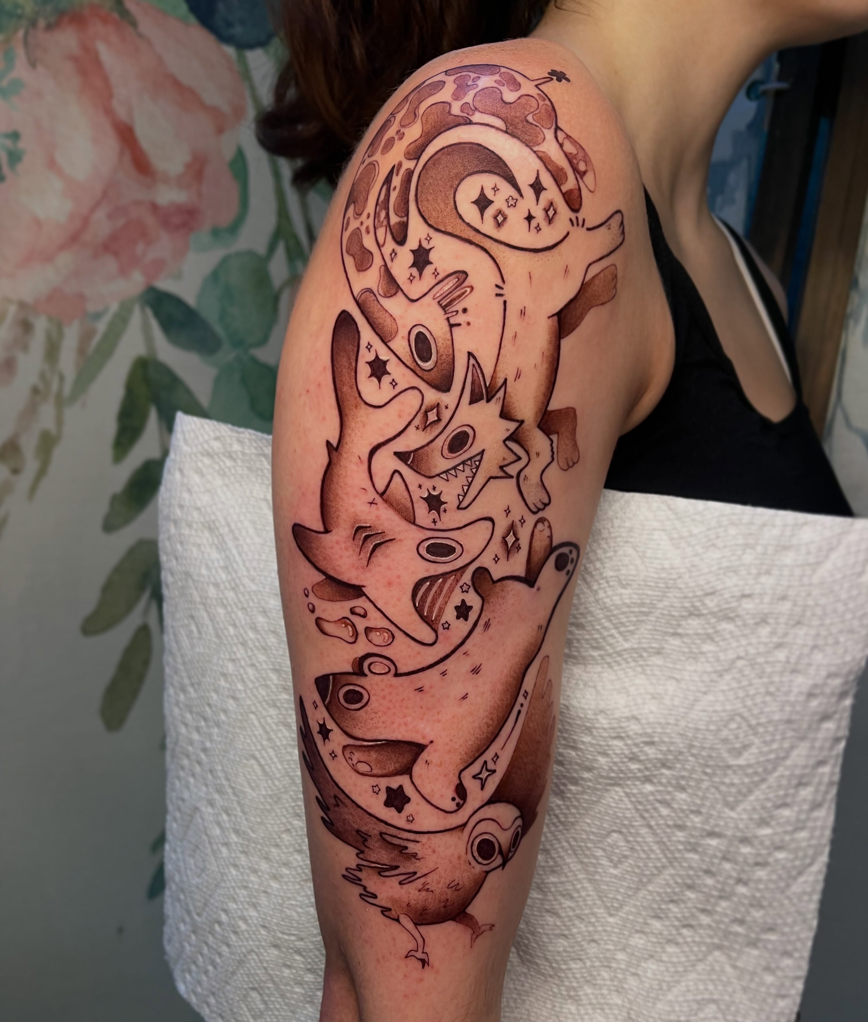 Abstract creatures dotwork tattoo on the forearm by 🌿Izzy🌿