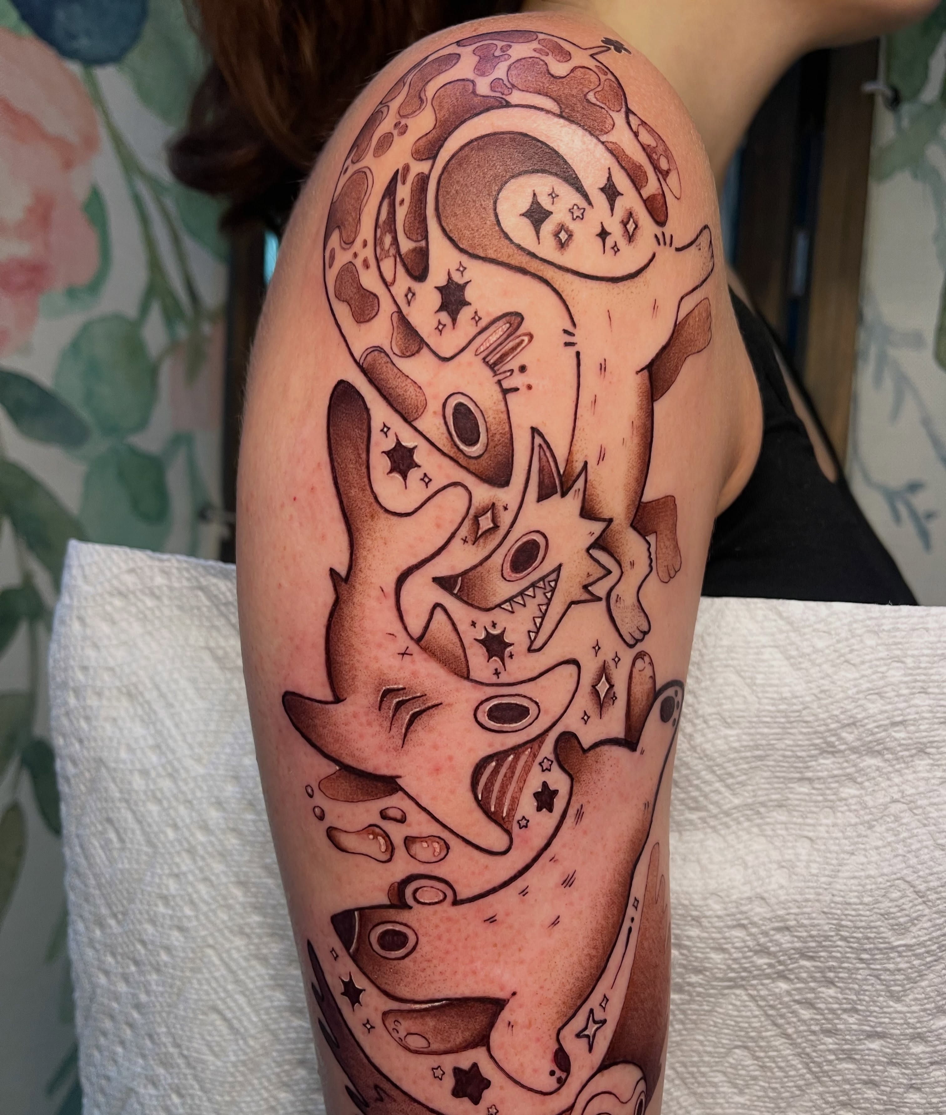 Tattoo by @nervatattoo — dotwork, surrealism