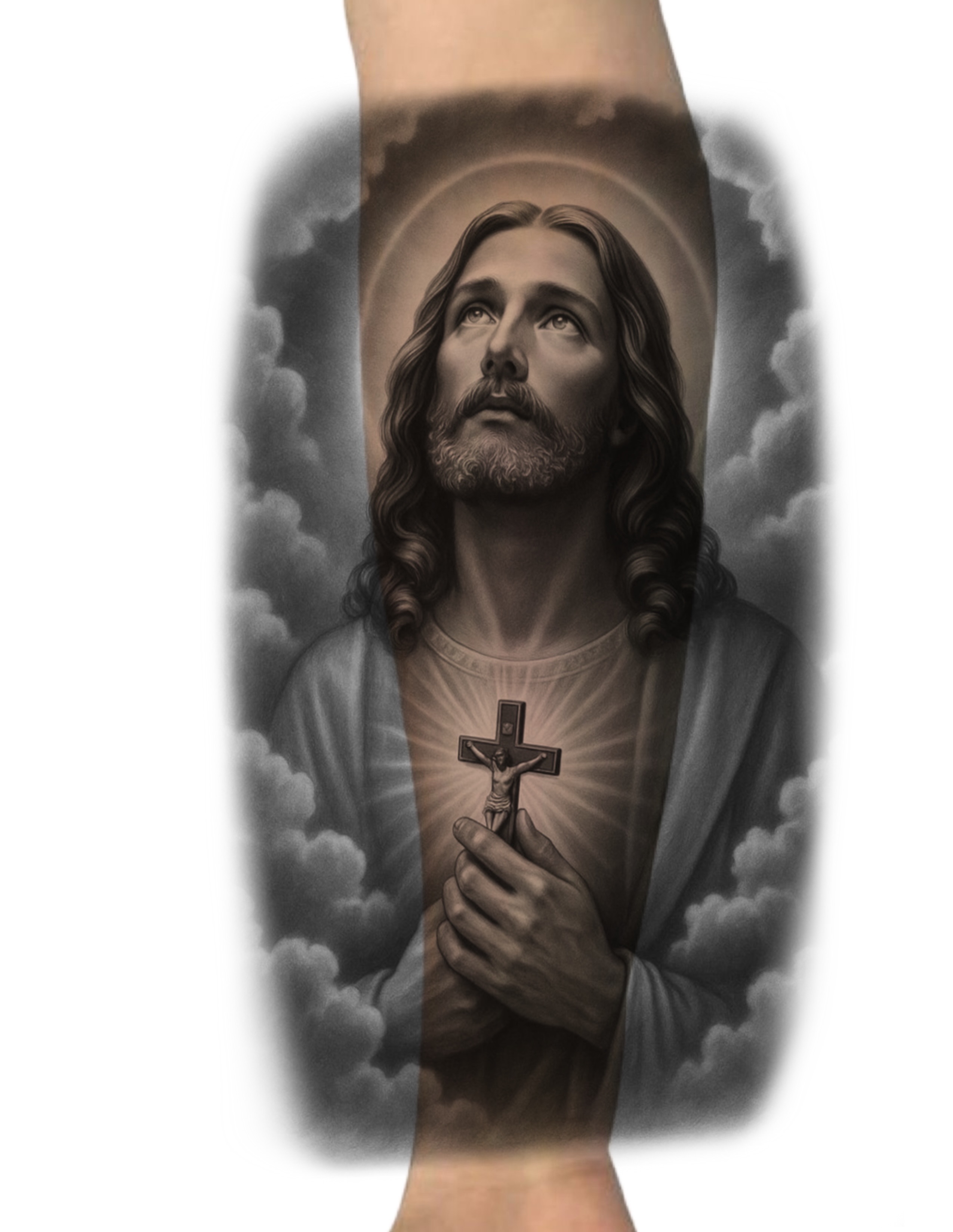 Religious figure realism tattoo on the forearm by Dallas Tattoo Artist