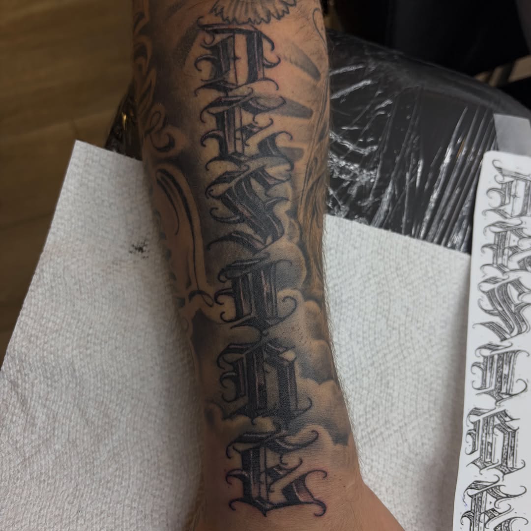 Script lettering lettering script tattoo on the forearm by Haley