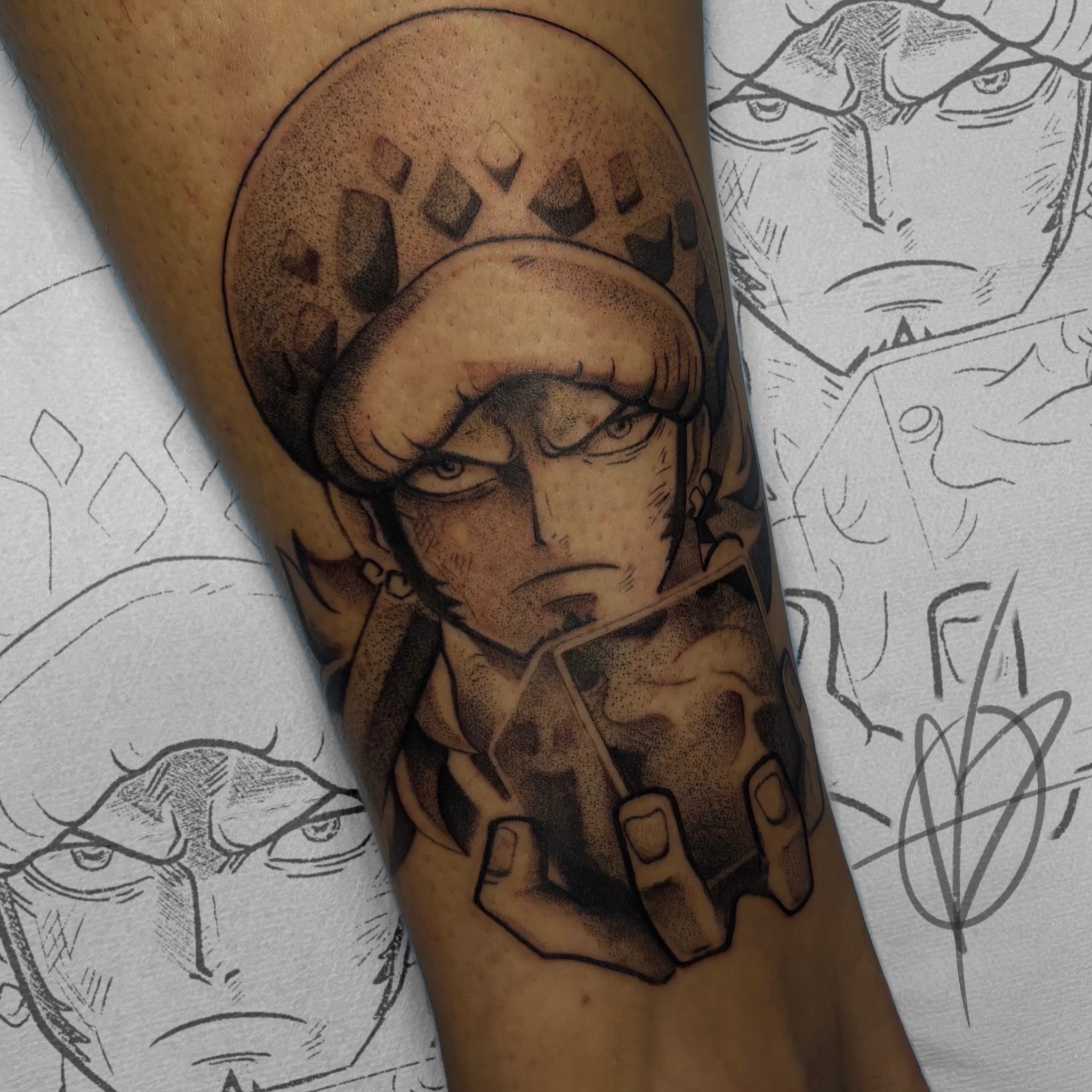 Anime character dotwork tattoo on the forearm by aleah 🌙