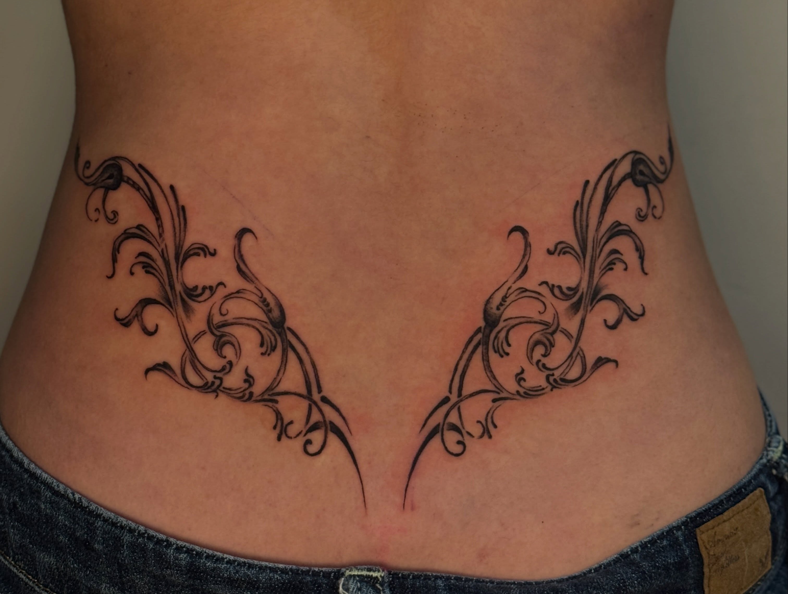Scrollwork ornamental tattoo on the torso by ink by kimmy ☾⋆⁺₊⋆