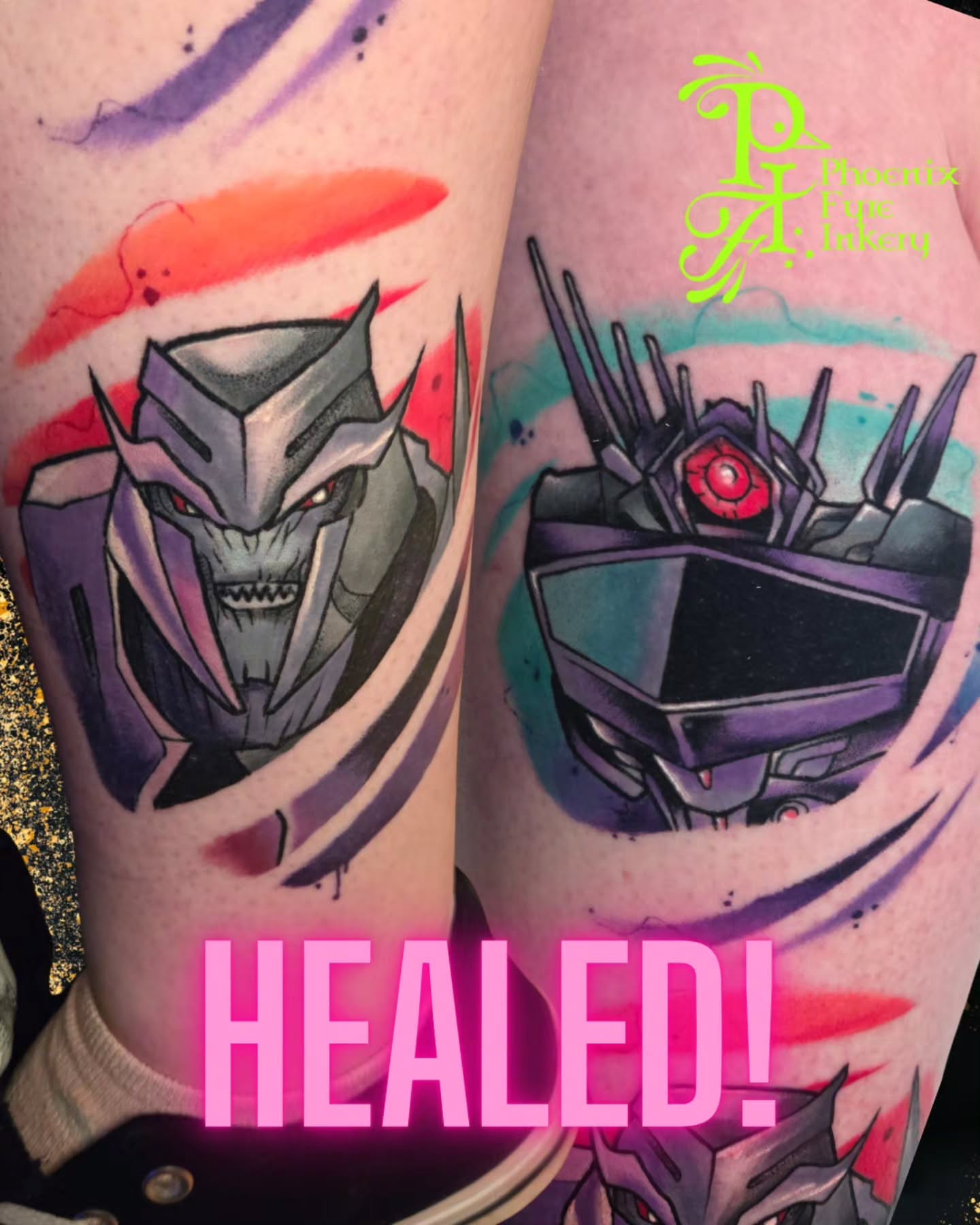 Transformer heads dotwork tattoo on the forearm by 💚Phoenix Taylor💚-Fantasy Neotraditional