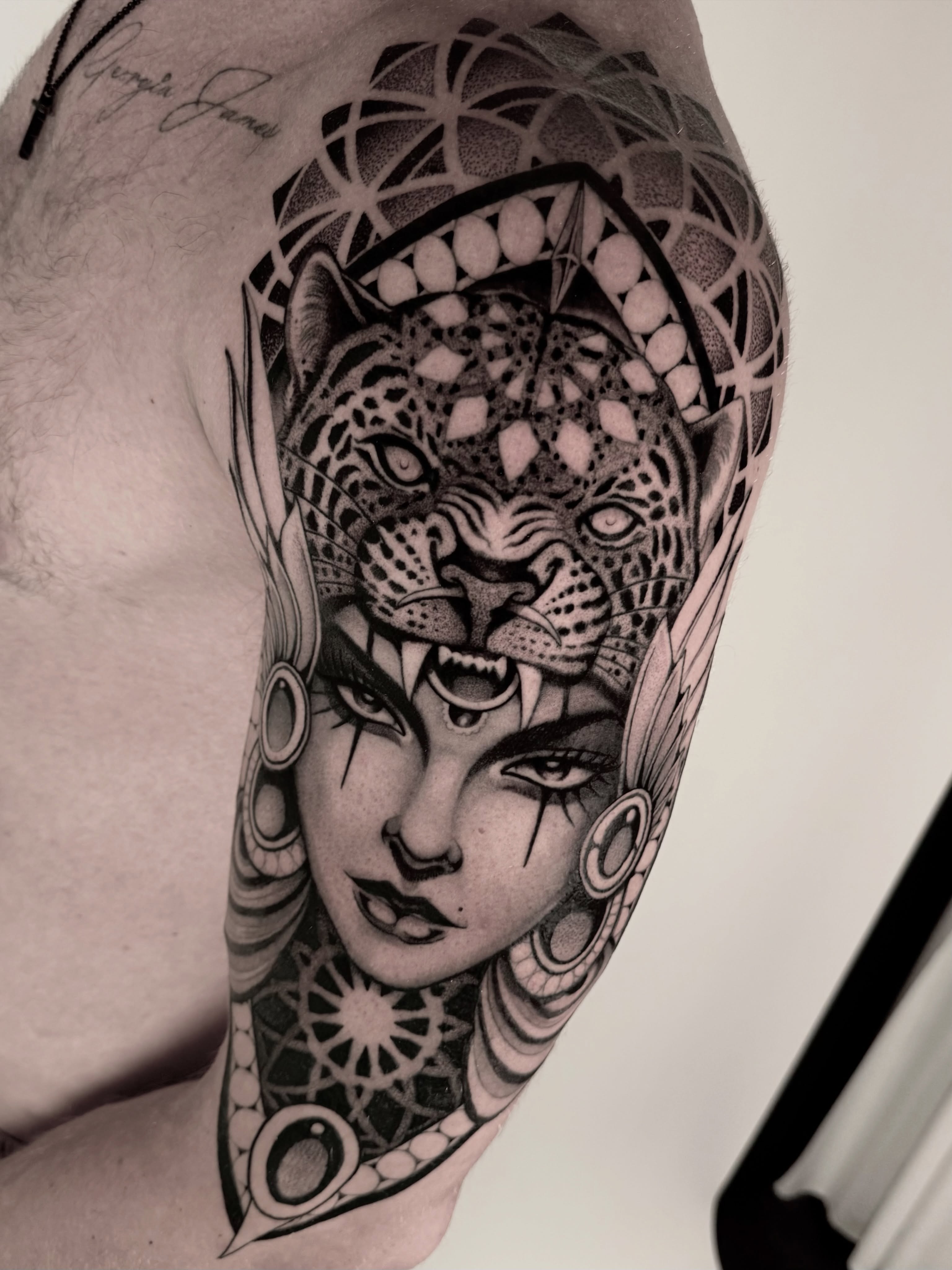 Tattoo by @ninjakixxtattoo — geometric, black_and_grey
