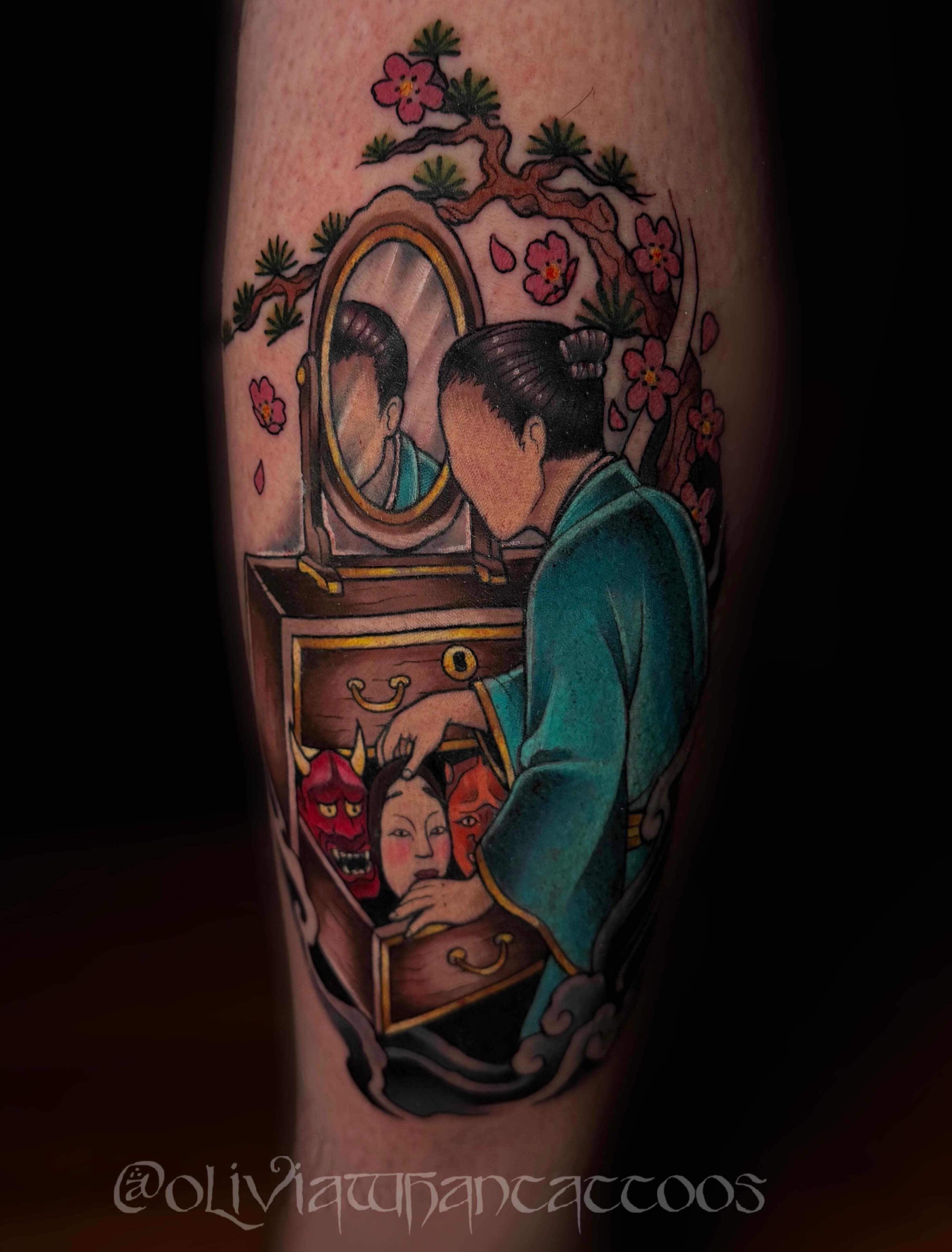 Tattoo by @oliviawhantattoos — japanese_irezumi, dotwork