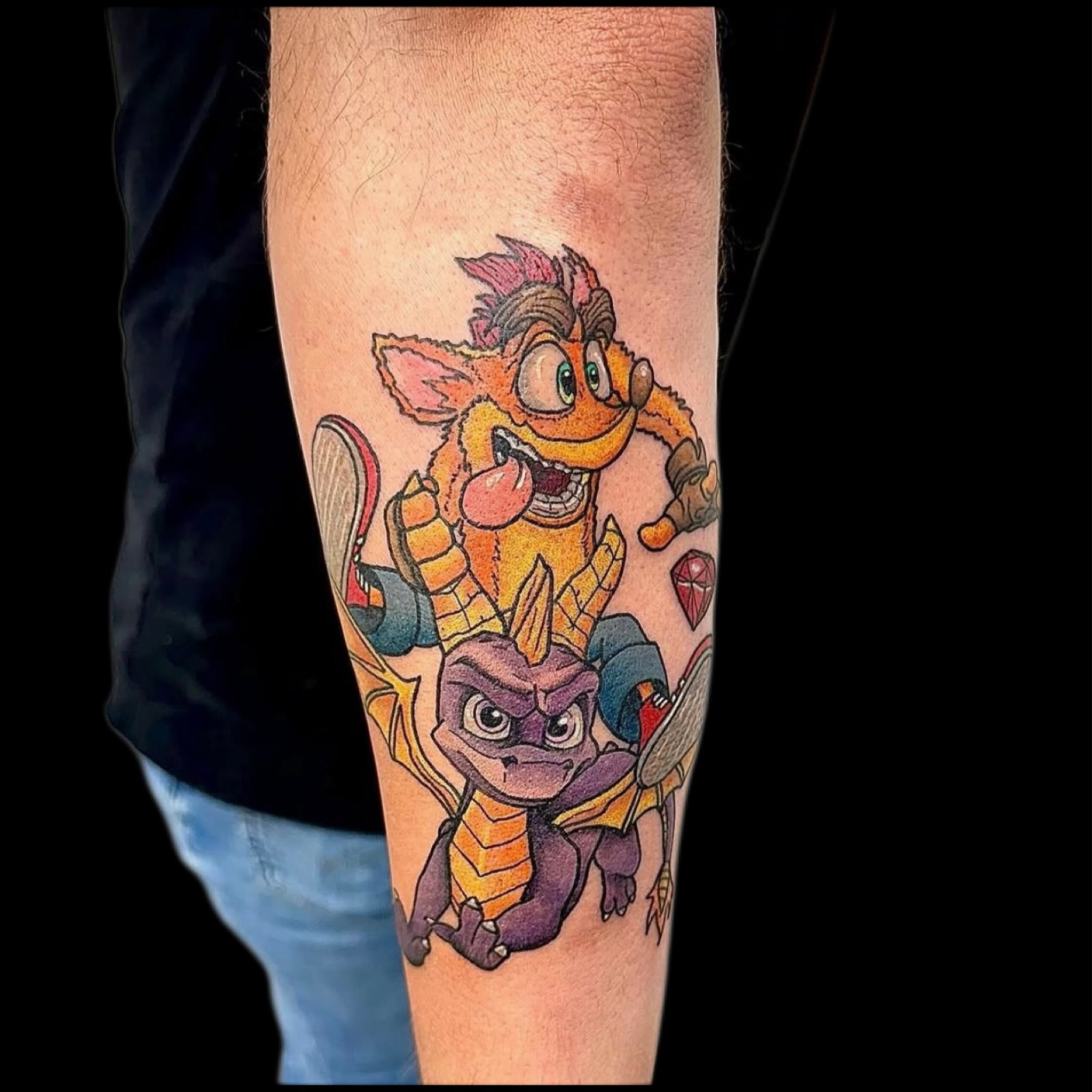 Animal characters dotwork tattoo on the forearm by Abby Ash, Belington, West Virginia