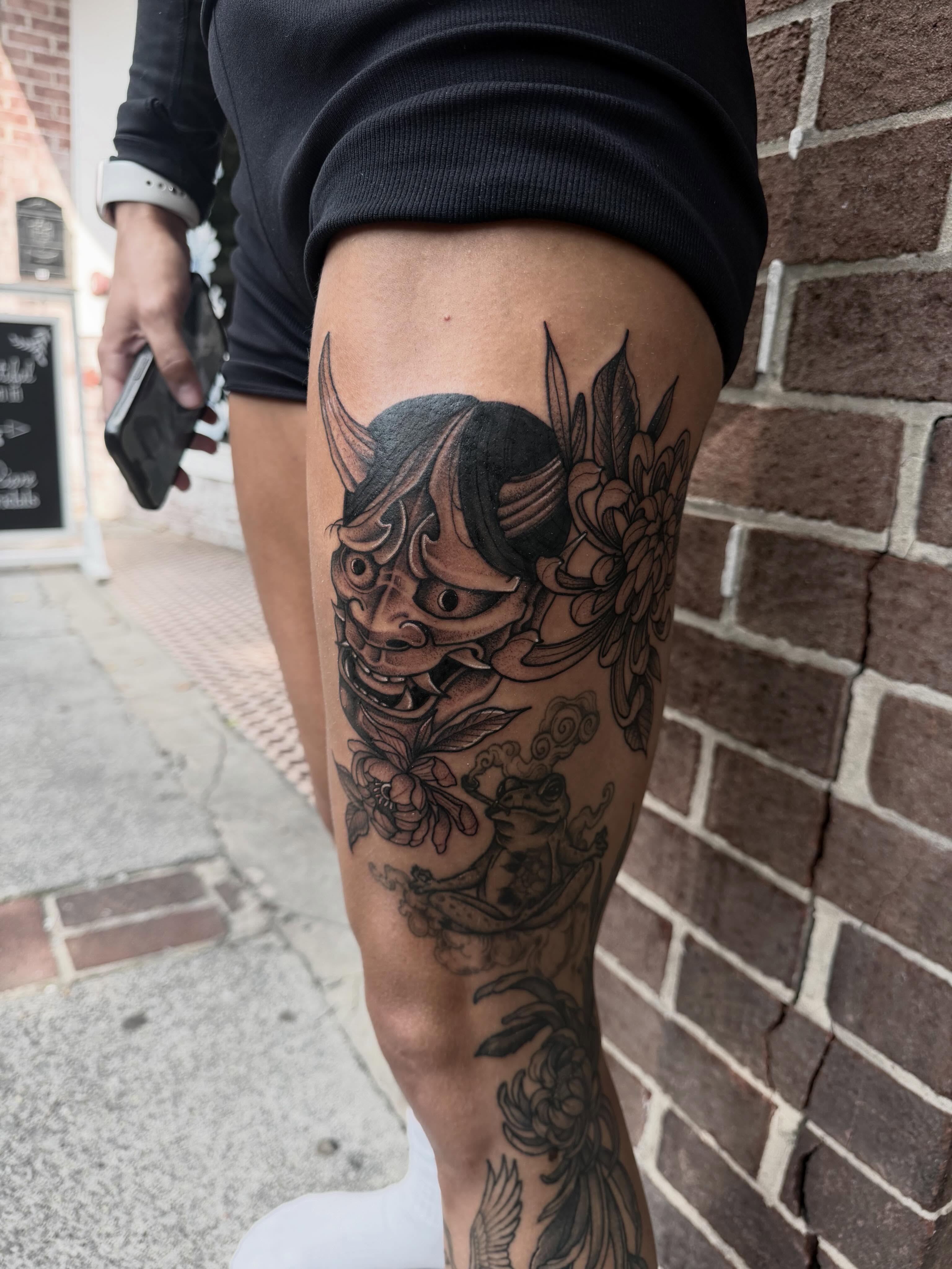 Tattoo by @_crybaby.tattoos — black_and_grey, japanese_irezumi