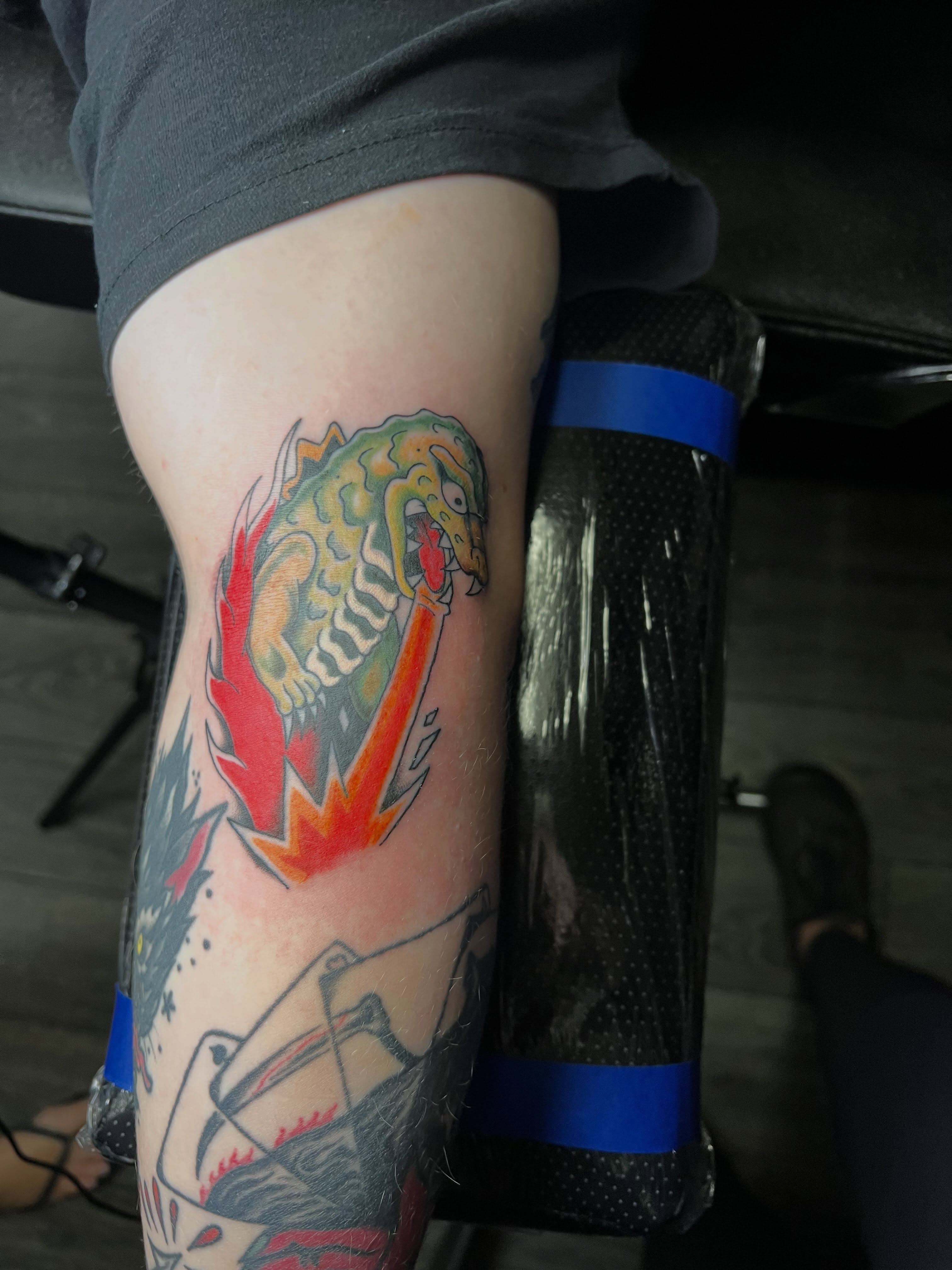 Tattoo by @chaos_glitch21 — american_traditional, dotwork