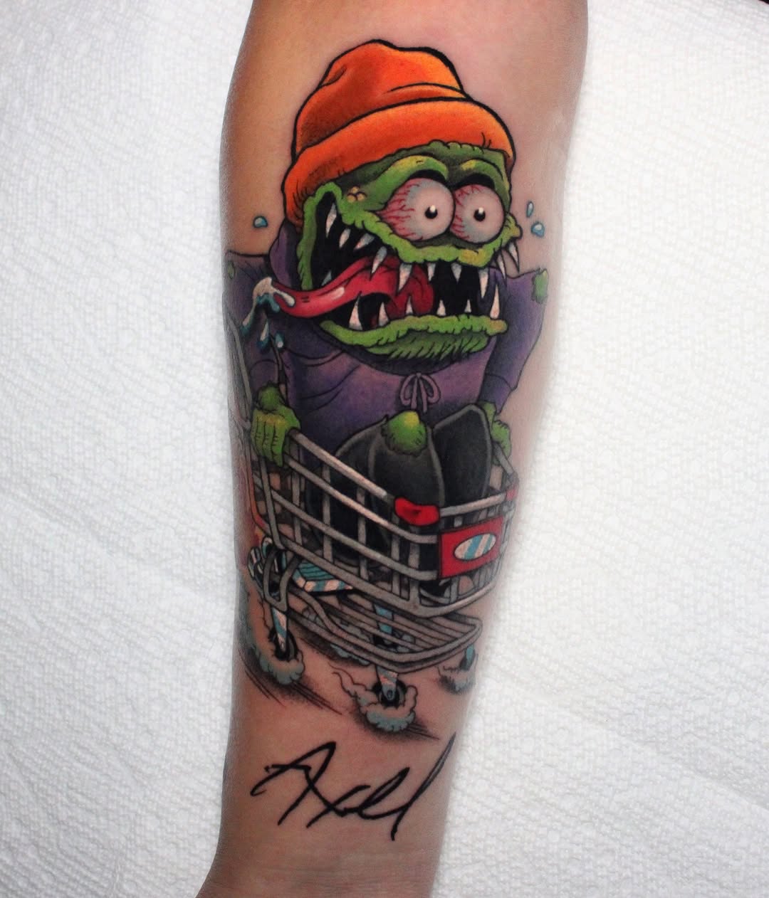 Zombie in shopping cart realism tattoo on the forearm by πΆππ πΎππππππ