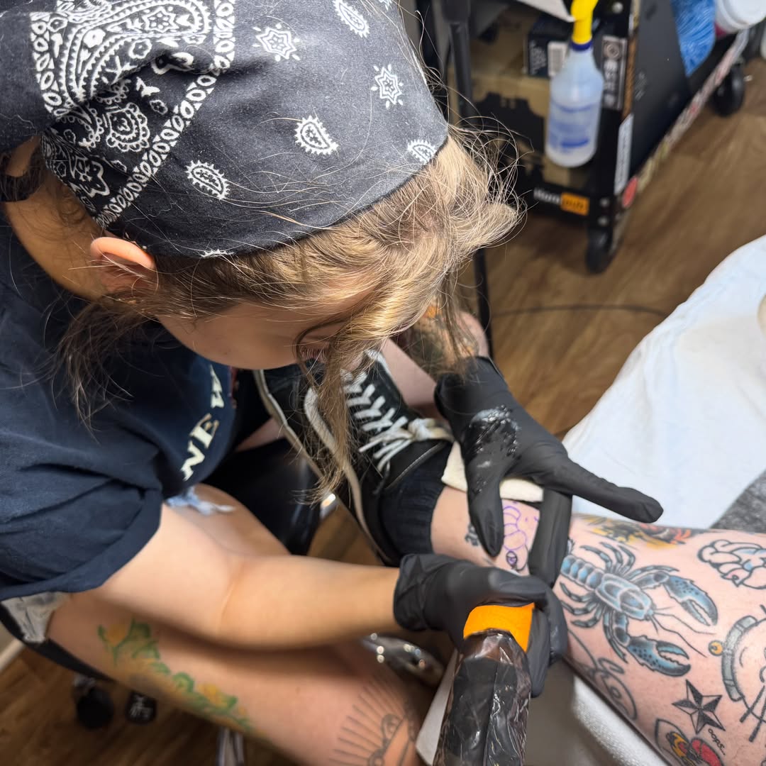 Scorpion American traditional tattoo on the forearm by Sarah π€π»