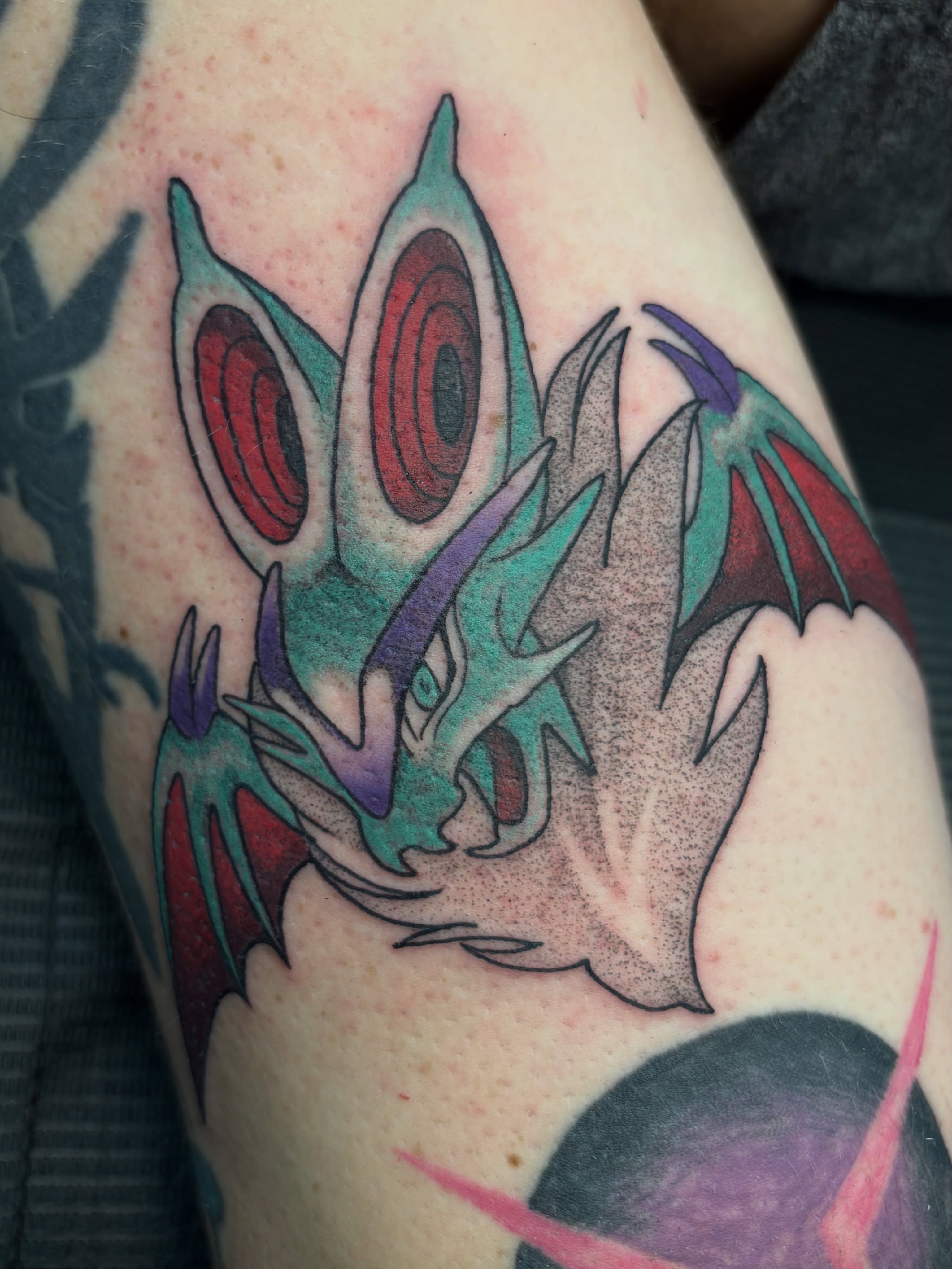 Tattoo by @aaronaddamstattoo — dotwork, anime