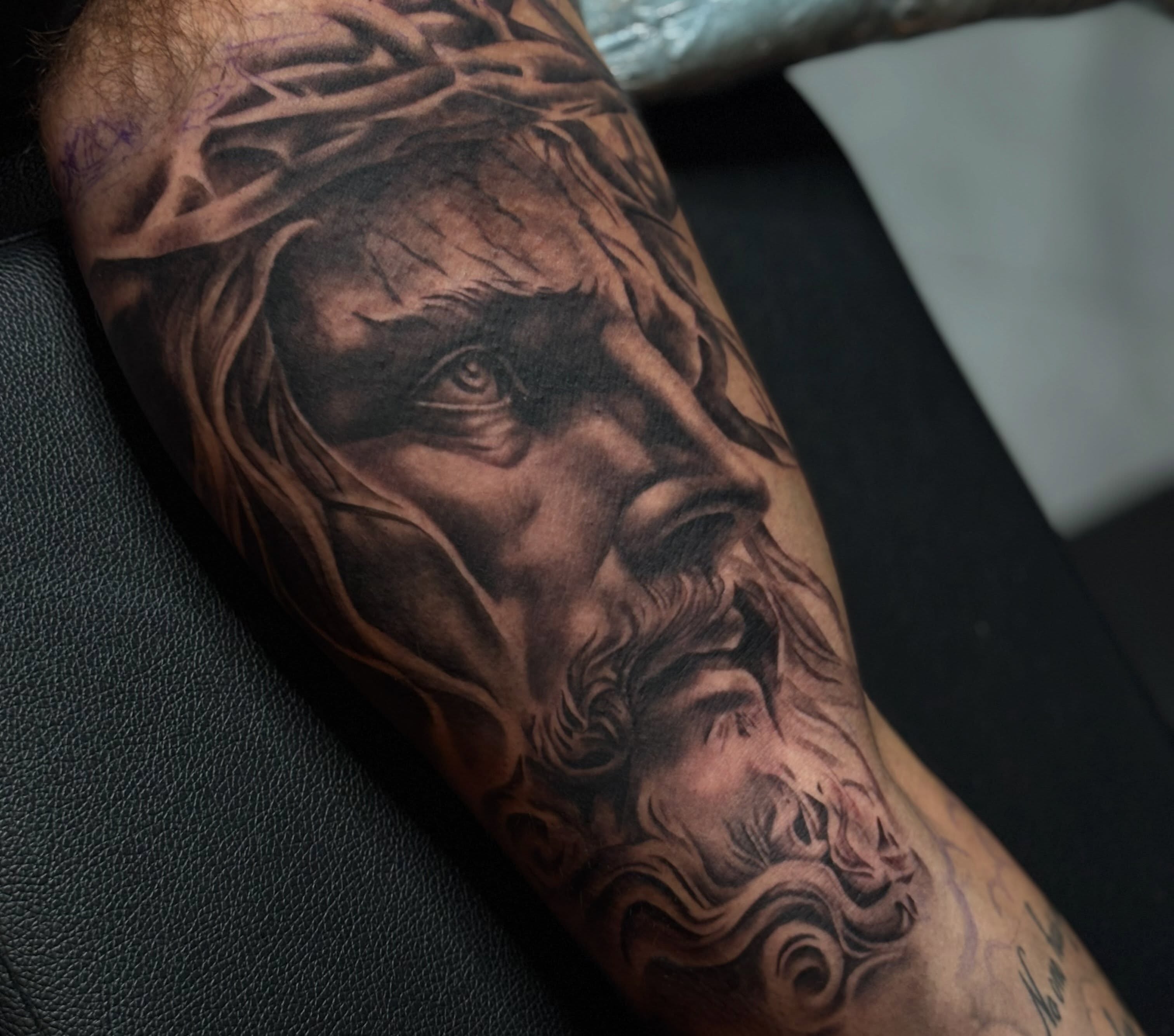 Tattoo by @bellabuonopanetattoos — realism, dark_realism