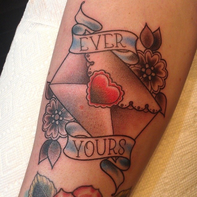 Diamond with heart American traditional tattoo on the forearm by @jaclyngreb
