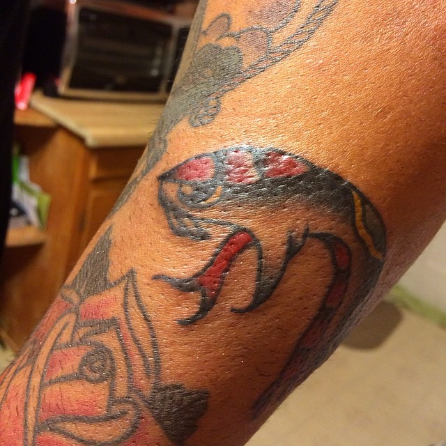 Octopus American traditional tattoo on the forearm by Rashaun Collins