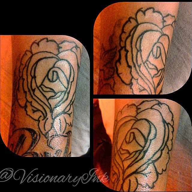 Rose black and grey tattoo on the forearm by Visionary Ink