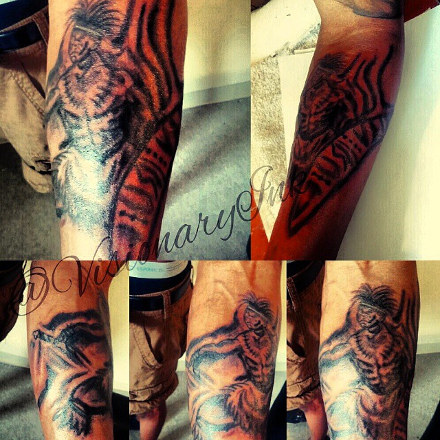 Warrior riding horse realism tattoo on the forearm by Visionary Ink