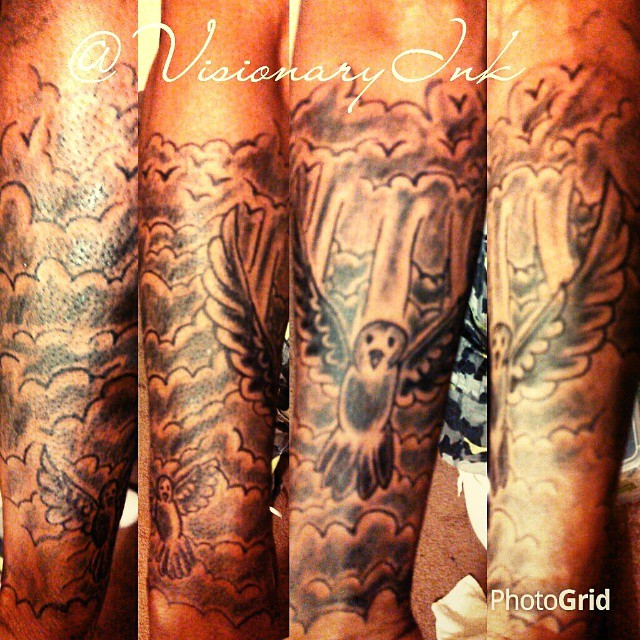 Angelic figure American traditional tattoo on the forearm by Visionary Ink