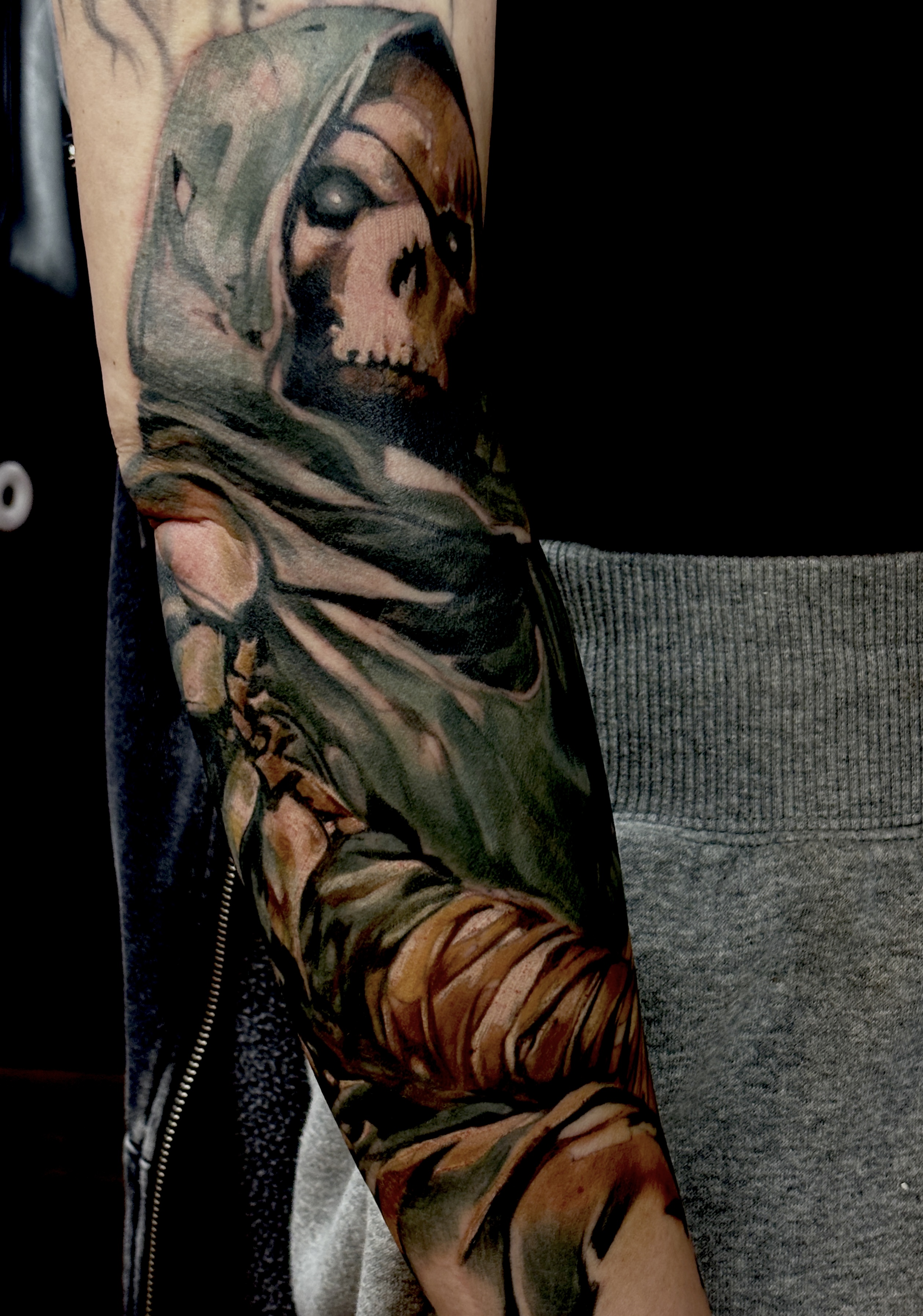 Grim reaper skull realism tattoo on the forearm by Mila Tattoo Riga ( Krazzoo ), Riga